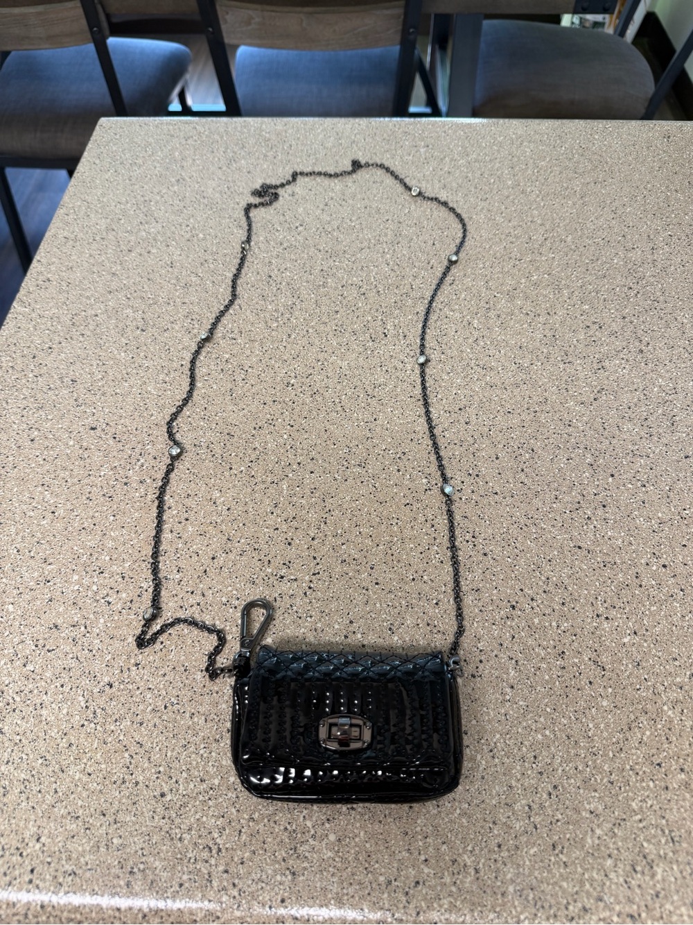 Black Patent Mini Crossbody Bag with Chain Strap